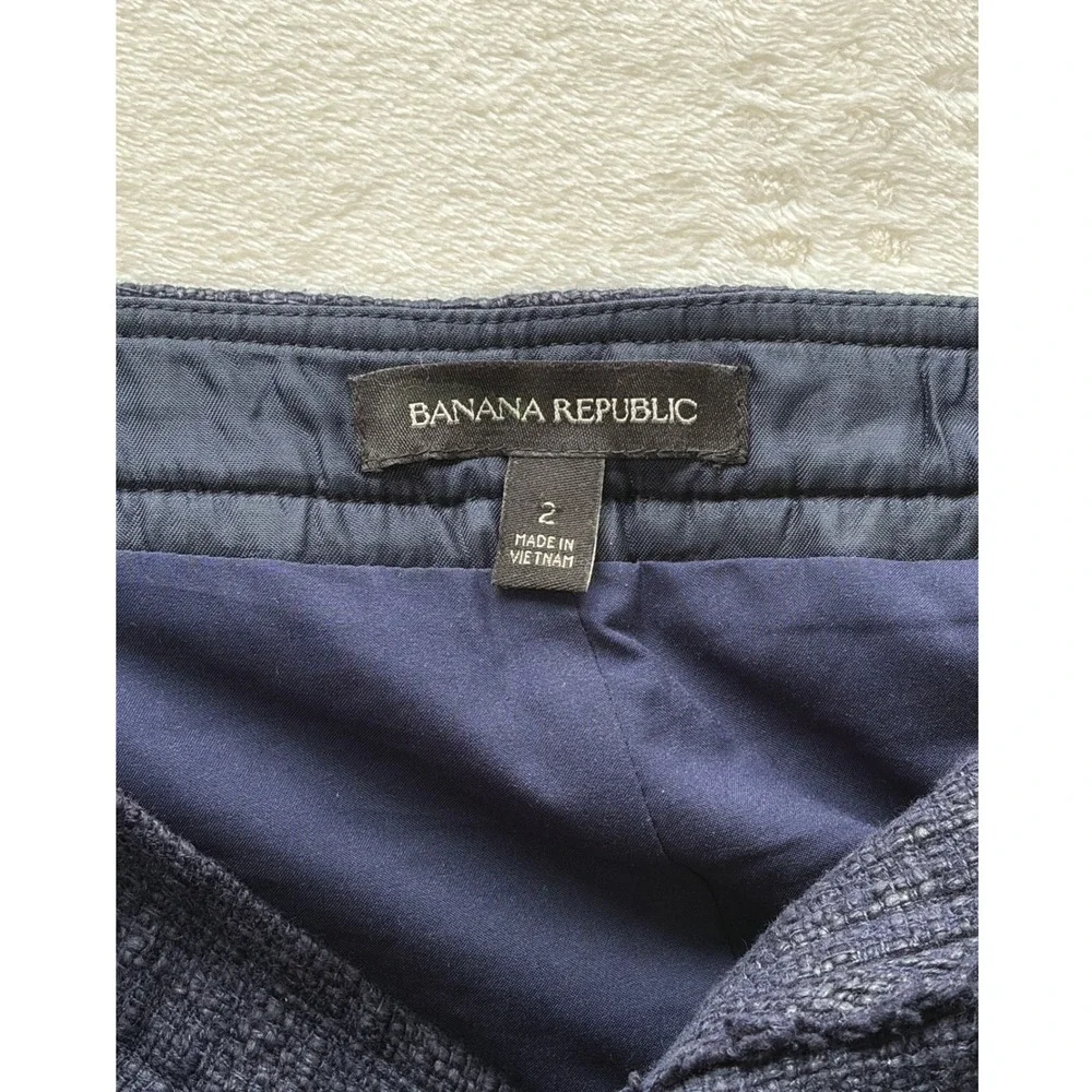 Banana Republic Navy Blue Fringe Tweed Mini Skirt Womens 2 Excellent